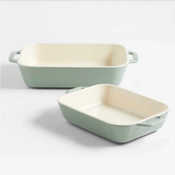 Staub 2-Piece Eucalyptus Green Ceramic Baking Dish Set- New in Box - Picture 4 of 6